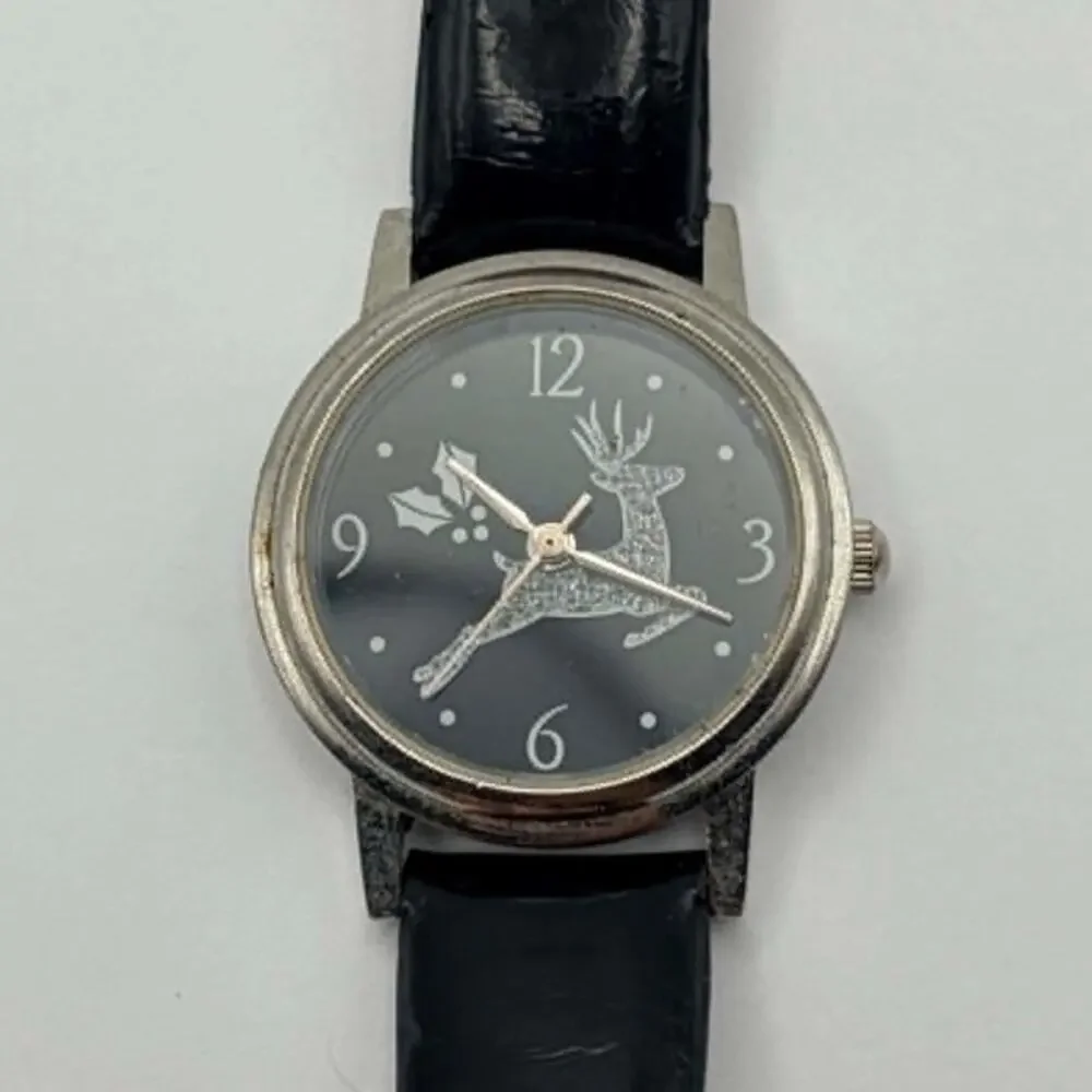 Silver & Black Reindeer Watch